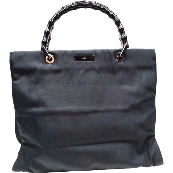 (L3) Authentic Gucci Hand Bag Bamboo Black Nylon Luxury Vintage Designer Handbag - Picture 1 of 9